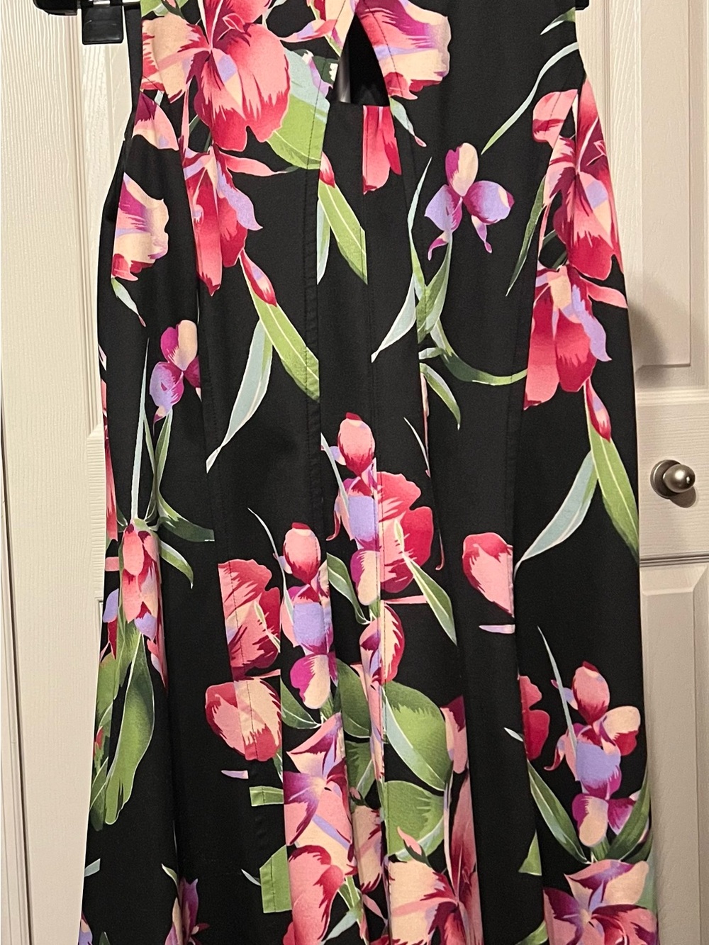 dressbarn Black Maxi Dress with Pink, Purple & Green Floral Print